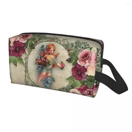 Cosmetic Bags Custom Vintage Rose Victorian Angel Travel Bag For Women Makeup Toiletry Organizer Lady Beauty Storage Dopp Kit