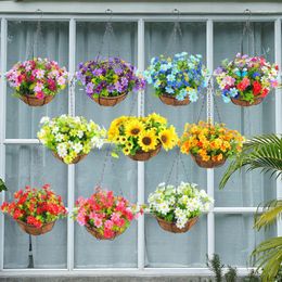 Decorative Flowers Simulation Flower Hanging Baskets Outdoors Artificial Colour Garlands Home Iron Pots Decoration