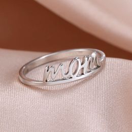 Letter Mom Stainless Steel Trendy Finger Ring For Women Minimalist Aesthetic Jewellery Mother S Day Gifts Wholesale