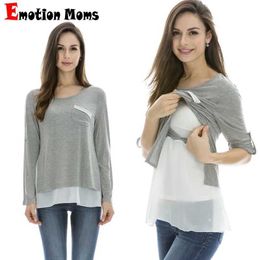 Maternity Tops Tees Emotion Moms Maternity Clothes Long Sleeve Nursing Tops Postpartum Clothes For Pregnant Women Breastfeeding T-shirt Y240518