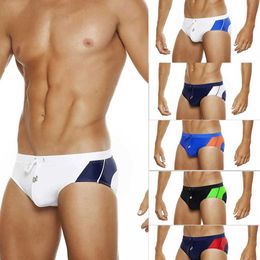 Men's Swimwear European and American Summer Colorblock Triangle Swimsuit Mens Lace-Up Swim Beach Board Shorts Swimming Trunks With Push Pads Y240517