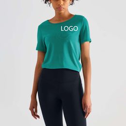 LUアラインTシャツ女性サマーティーサマーサマーシームレスソリッドカラースポーツラウンドネックファイスヨガTシャツレディーストップスポーツシャツ