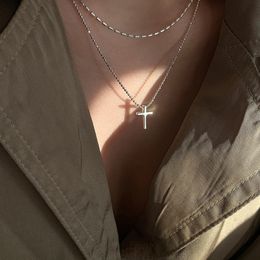 14K Gold Cross Pendant Necklace for Women Bead Mnimalist lavicle Chain Wedding Party Jewellery