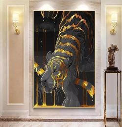 Abstract Black Lion Tiger with Golden Striped Hairs Posters and Prints Canvas Paintings Wall Art Pictures for Living Room Home Dec5854776
