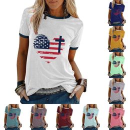 Women's T Shirts 4th Of July American Flag Print Tops Summer Shirt For Women 2024 Casual Independence Day Printed Round Neck