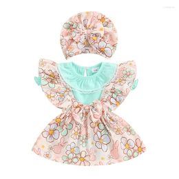 Clothing Sets Infant Baby Girls Easter Clothes Cute Short Sleeve Romper And Floral Print Suspender Dress With Hat Girl 3PCS Outfits
