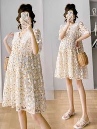 Maternity Dresses 2024 New Summer Pregnant Womens Dress Cute Flower Embroidered Lace A-Line Pregnant Womens Dress MD-04890 H240518