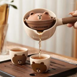 Teaware Sets Creative Bear Ceramic Tea Set 1 Pot 4 Cups Portable Travelling Lazy Side Handle Quick Cup Bubble Tray