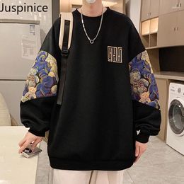 Men's Hoodies Spring Embroidered Cotton O-neck Splicing Large Size Sweatshirt Loose Casual Sports Tops Men Male Sportswear