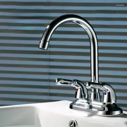 Bathroom Sink Faucets Copper Alloy Double-handle Double-hole Above Counter Basin Faucet Kitchen And Cold Swivel Lavatory