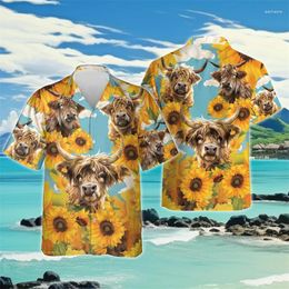 Men's Casual Shirts Abstract Cow Graphic Short Sleeve For Men Clothes Hawaii Flower Beach Shirt Harajuku Fashion Blouses Beautiful Women