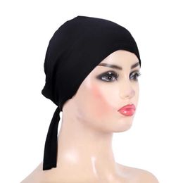 Bandanas Durag H048 Fashion Plain Tie Back Hats Tuan Headband Bonnet Muslim Hijabi Scarf Islamic Headscarf Amira Pull on Headwr J240516