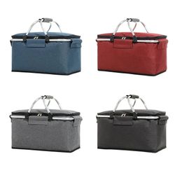 Super Large Outdoor Picnic Basket Cooler Case Box Thermal Insulated Bag Collapsible Foldable Aluminium Frame Waterproof Foil 240518