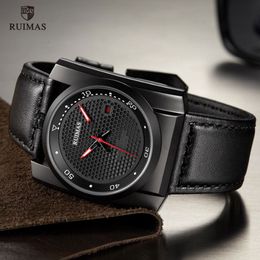 RUIMAS Luxury Automatic Watches Men Square Dial Analogue Mechanical Watch Black Leather Wristwatch Relogios Masculino Clock 6775 nice 226E
