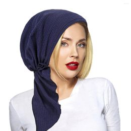 Ethnic Clothing Women Pre-Tied Turban Stretch Bonnet Beanie Muslim Inner Hijab Hat Hair Loss Head Wrap Scarf Cancer Chemo Cap Headscarf