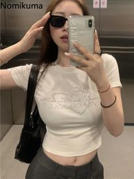 2024 Ropa Mujer Bottom White Womens T-shirt Diamond Letter Summer T-shirt Crop Top Y2k Casual Fashion T-shirt 49B061 240517