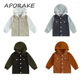 Jackets 2024 0-4Y Toddler Corduroy Jacket Winter Fall Boys Girls Casual Long Sleeve Button Down Lapel Patchwork Coat Hoodie Baby Outwear