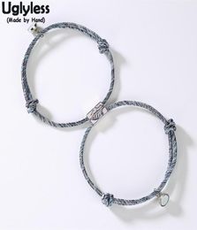Uglyless 1Pair Lovers Infinity Bracelets Adjustable Rope Chain Bracelet for Couples 925 Silver Mountain Wave Bead Magnet Jewellery C6344600
