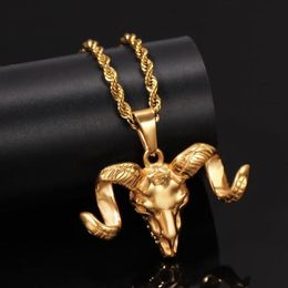 Pendant Necklaces Sheep Head Men Necklace Gold Plated Shofar Stainless Steel Animal Hip Hop Jewellery Gift2555499