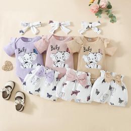 Clothing Sets CitgeeSummer Infant Baby Girls Shorts Flying Sleeve Letter Elephant Print Romper Lantern Headband