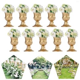Vases 10Pcs 16cm/6.3" Tall Art Iron Trumpet Vase Flower Stand European Metal Wedding Party Centrepieces Decoration Golden
