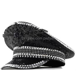 Party Hats Women Men Steampunk Black Military Hat Sergeant Luxury Rhinestone Festival Birthday Part Hen Do Can Customize Drop Delivery Otzyw