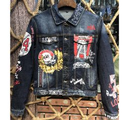 Luxury seal embroidery ripped denim jacket men039s casual old jeans jacket jacket streetwear fashion men039s tops1024468