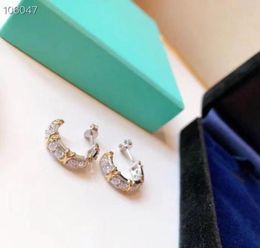 Luxury S925 Sterling Silver Zircon Charm Half Earrings Gold Round Circle Loop Stud Brand Designer Jewellery For Women9685345