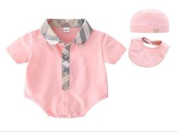 Cute Summer Baby Shirt RompersHatsBibs 3pcs Set Infant Boys Girls Short Sleeve Jumpsuits Toddler Newborns Onesies Kids Romper Cl5801379
