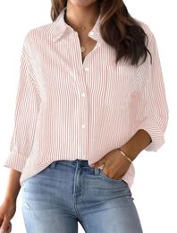 Women's Blouses 2024 Shirt & Solid Color Striped Classic Casual Fashion Everyday Basic Summer Ladies Loose Style