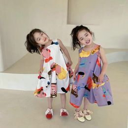 Girl Dresses Summer Baby And Girls A-Line All-Over Cartoon Printed Sleeveless Vacation Princess Kids Sweet Skirt Sisters Outfit 2-8Yr