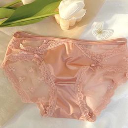 Women's Panties Satin Underwear For Women Summer Ice Silk Briefs Pantu Sexy Lace Low Waist Lingerie Intimates Underpants