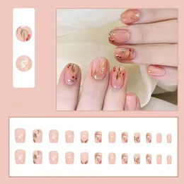 False Nails Pink Fake With Red Bean Printed Long Lasting Safe Material Waterproof For Fingernail DIY Decoration