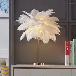 Table Lamps Modern Nordic Feather Tree Lamp Ostrich Pink White Bedside Romantic For Wedding