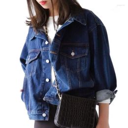 Women's Jackets Blue Jean Jacket Women Autumn Vintage Korean Loose Long Sleeve Denim Casual Lapel Coat