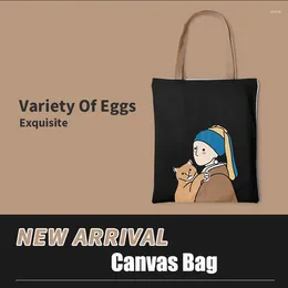 Shopping Bags 2024 Summer Women's Canvas Bag World Famous Painting Lolita Preppy Style Cotton Linen Fashion Large Capacity