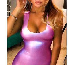 Women Summer Dress Women New Arrivals Sexy Sleeveless PU Leather Bodycon Pink Gold Silver Solid Party Dresses Vestidos 2103128013195