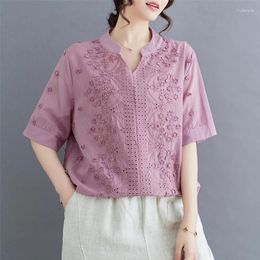 Women's Blouses Korean Fashion Summer Women Blouse Half Sleeved Lace Top Hollow Out Embroidery White Shirt