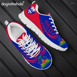 Casual Shoes Doginthehole Flats Breathable Lace Up Walking Haiti Flag Design Printing Zapatos De Mujer Mesh Sneakers For Men Dropship