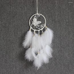 Decorative Figurines Lovely Lace Butterfly Dream Catcher Handmade White Feather 15CM Ring For Wall Sticker And Bedroom Decor LED CR2032 FREE