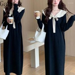 Casual Dresses Gagaok Women 2024 Autumn Winter Long Sleeve Doll Ruffle Neck Knit Dress Mid Korean Loose Design Sweater Vestidos