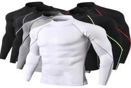 High collar Compression Shirts Men Bodybuilding Sportswear Tshirt Long Sleeve Top Gyms T Shirt Men Fitness Tight Rashgard9224892