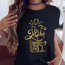 Women's T Shirts Fashion Happy Year 2024 Clothes For Women Short Sleeve Christmas T-shirt Womens Blouses Y2k Shirt