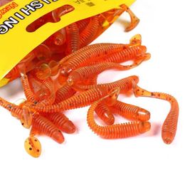 Baits Lures 5cm 10pcs/pack soft T-shaped tail fish bait group worm swimming silicone bait Pesca bass fishing bait silicone baitQ240517