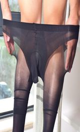 5D See Through Sexy Men U Convex Pouch Stockings JJ Open Close Sleeve Tight Stockings Sheer Shiny Glossy Pantyhose Tights M117106250