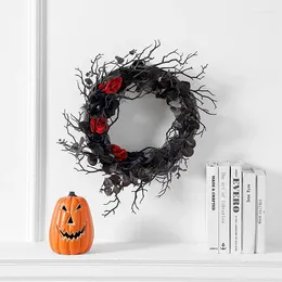 Decorative Flowers Halloween Black Door Hanging Dead Branches Garland Simulation Flower Decoration Wreath Party Layout Rattan Circle Wall