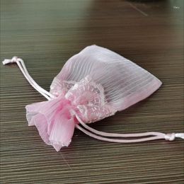 Gift Wrap Pink Lace Mesh Bag 10 X 15cm Jewelry Candy Party Supplies Personalized Drawstring Pouch