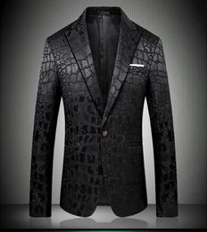 Black Blazer Men Crocodile Pattern Wedding Suit Jacket Slim Fit Stylish Costumes Stage Wear For Singer Mens Blazers Designs 90067433663