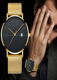 Luxury Fashion Business Watches Men Super Watch Stainless Steel Mesh Belt Quartz Watches Gold Watches Men 20206293954