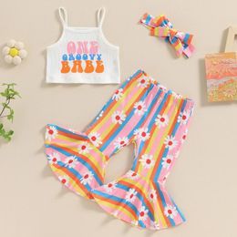 Clothing Sets Children Baby Girl 3Pcs Clothes Set Infant Letter Print Sleeveless Cami Tank Tops And Flroal Stripe Flare Pants Headband
